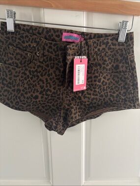 Edikted Brown Leopard Print Jean Shorts